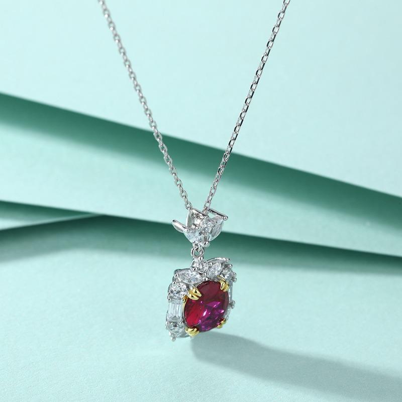 S925 Silver Ruby Pendant Natural Garnet Zircon Necklace Women's High-end European and American Style Sterling Silver Collarbone Chain