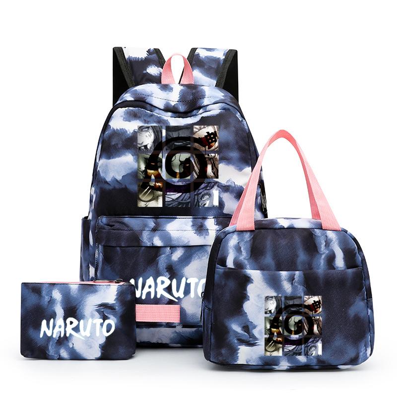 3Pcs/set Anime Naruto Canvas Backpack for Girl with Lunch Bag Pen Case Backpack Student Back To School Backpack Rucksack Mochila