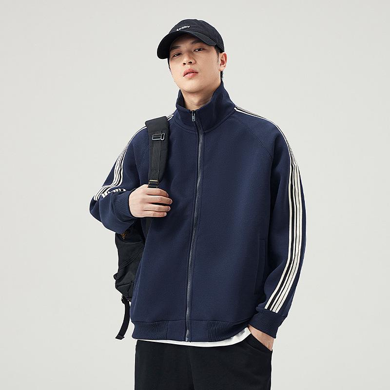 An Yang 2024 Men's Striped Stand Collar Jacket - Trendy Zipper Cardigan Hoodie