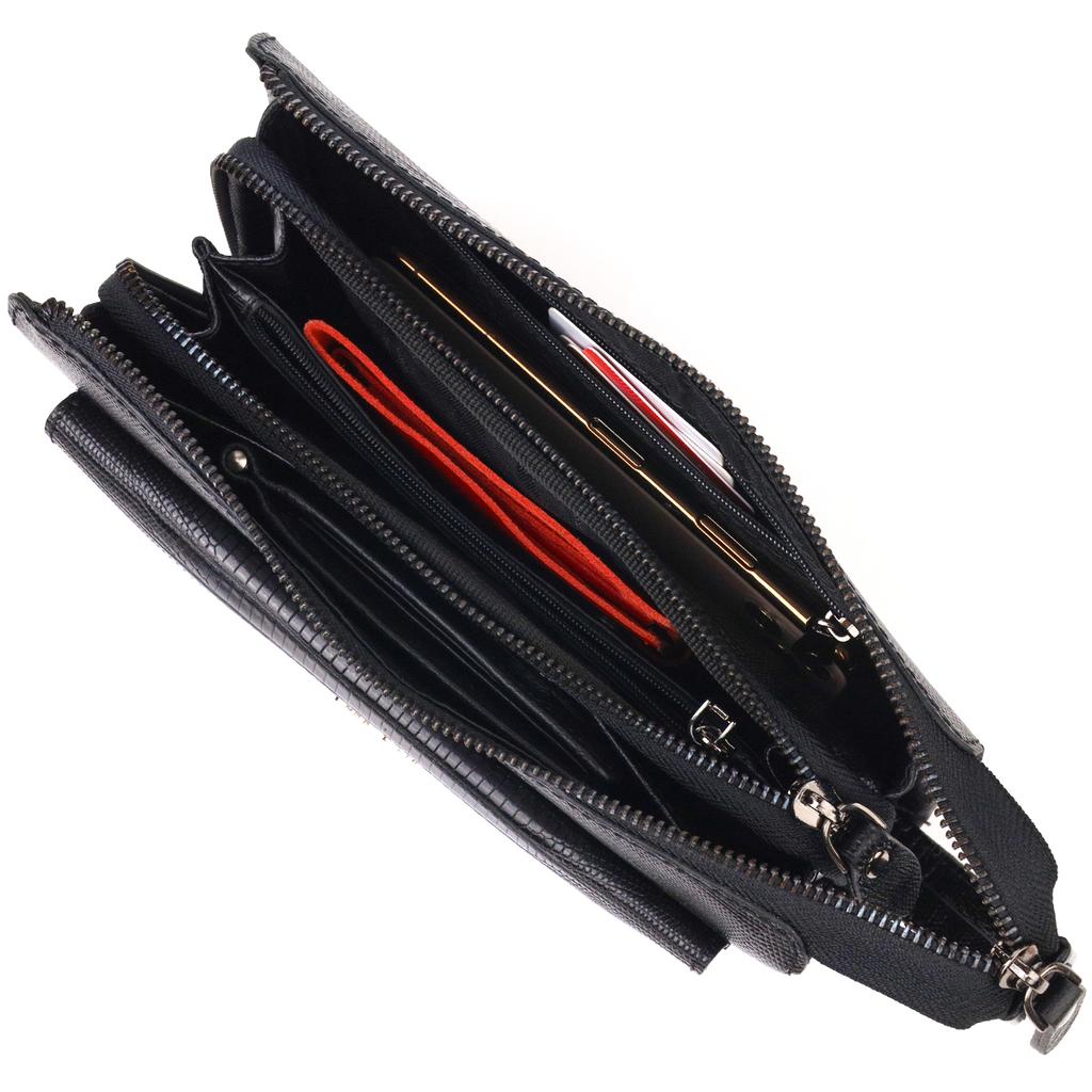 Stylische Clutch für Herren aus echtem Strukturleder mit Reptilprägung CANPELLINI 21563 Schwarz