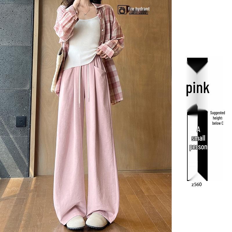 2025 Women's Blue Glutinous Rice Lazy Loose Wide-Leg Pants: Petite, Slimming, Summer Drape Design