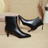 Women's Kitten Heel Bootie Fall Winter  6cm Pointed Toe Ankle Boots Leather Dress Jeans Booties With Zipper Heels Boots
