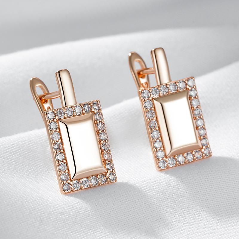 Fashion Glossy Dangle Earrings For Women Rose Gold Color Simple Square Natural Zircon Accessories Daily Fine Jewelry