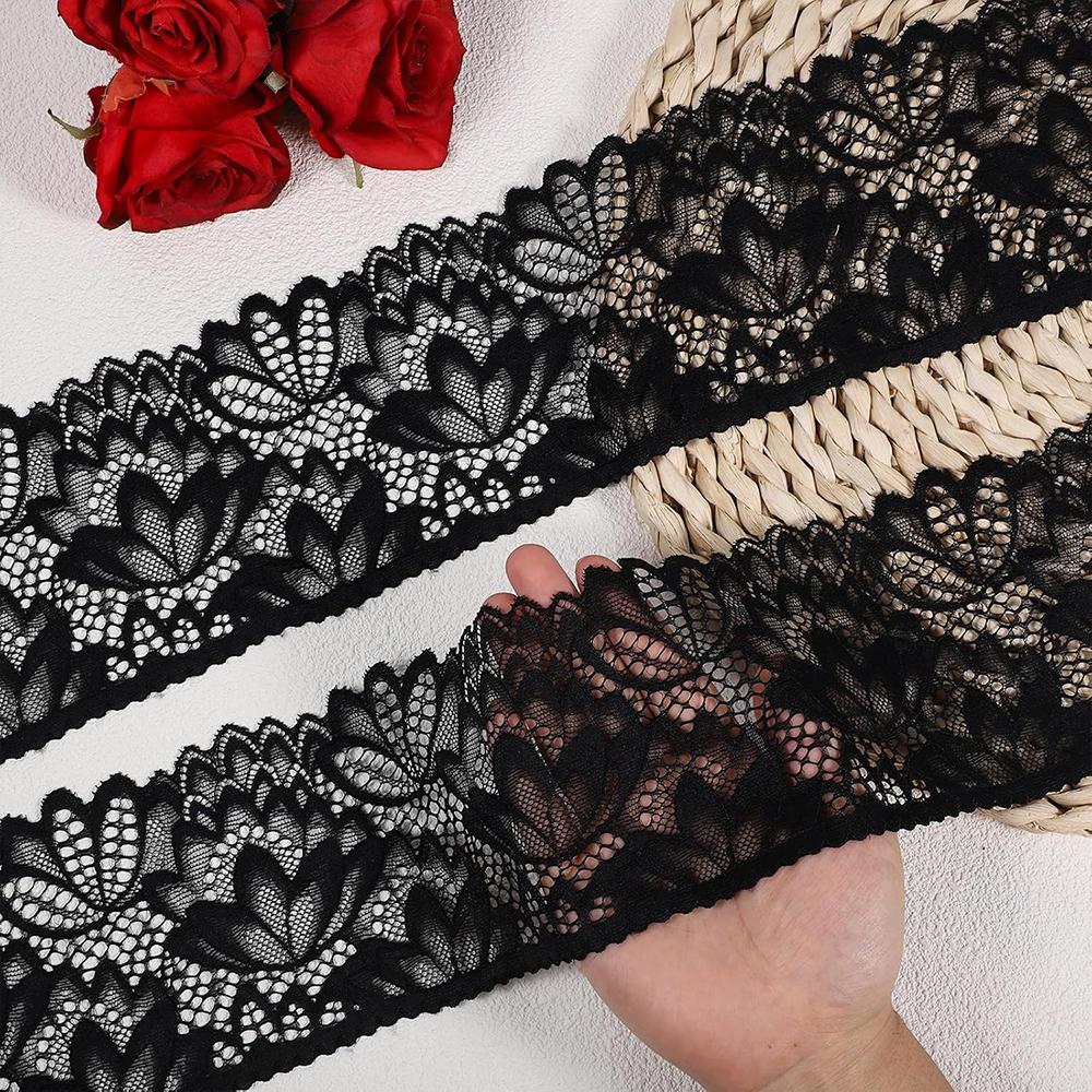 2Yards Black Lace Embroidery Fabric DIY Lace Applique Craft Sewing Ribbon