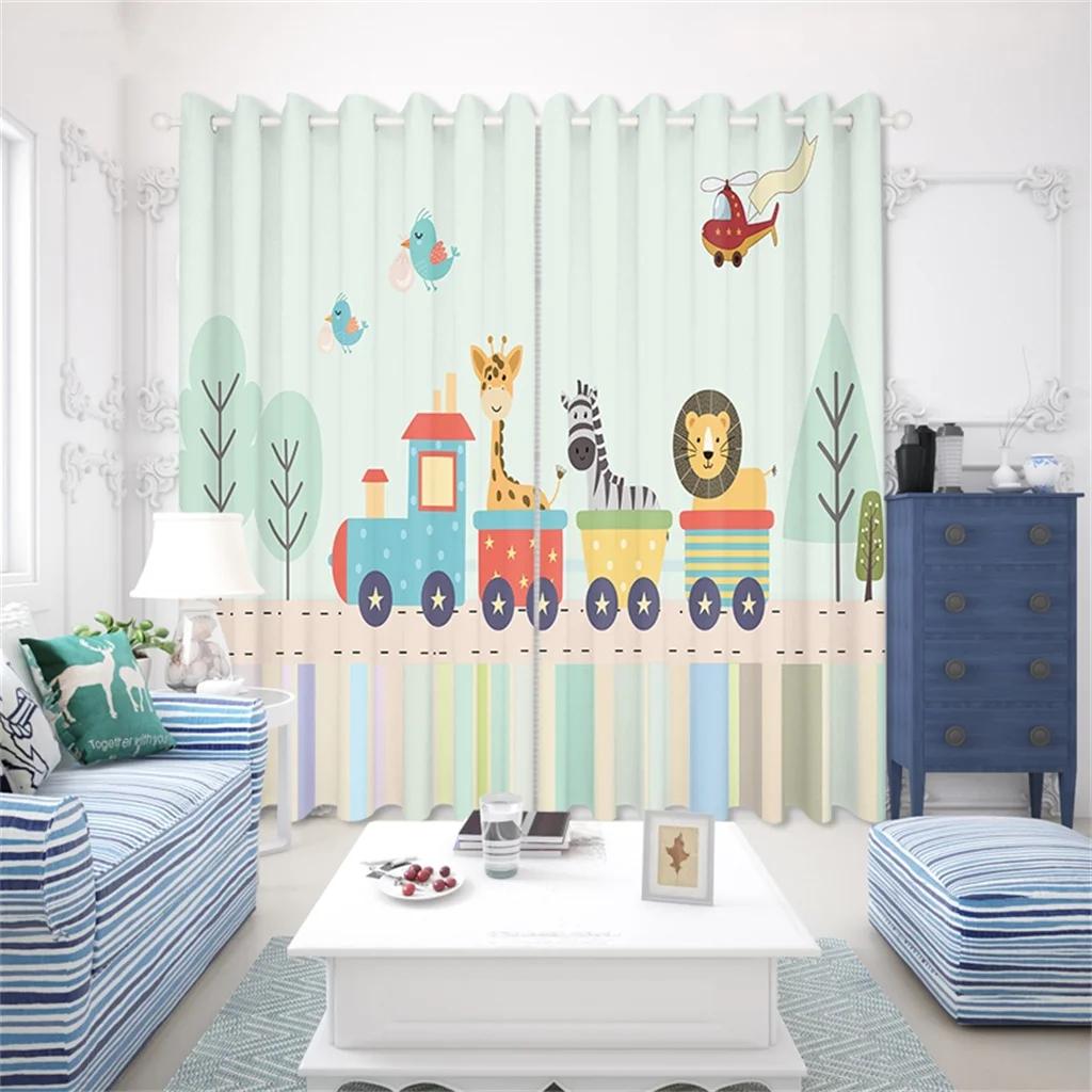 New Cheap Cartoon Elephant Bird Giraffe Lion Zoo Digital Printed Curtain for Blinds Windows Bedroom Living Room Kitchen