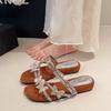 Beach wear fairy wind with skirt bow flat sandals women's 2025 summer new fashion rhinestone slippers