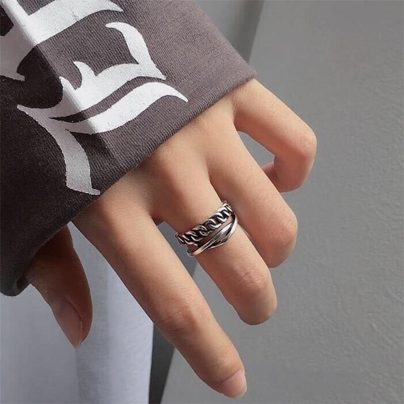 Thai Silver Creative Retro Double Chain 925 Sterling Silver Jewelry Woven Personality Exquisite Opening Rings TYB566