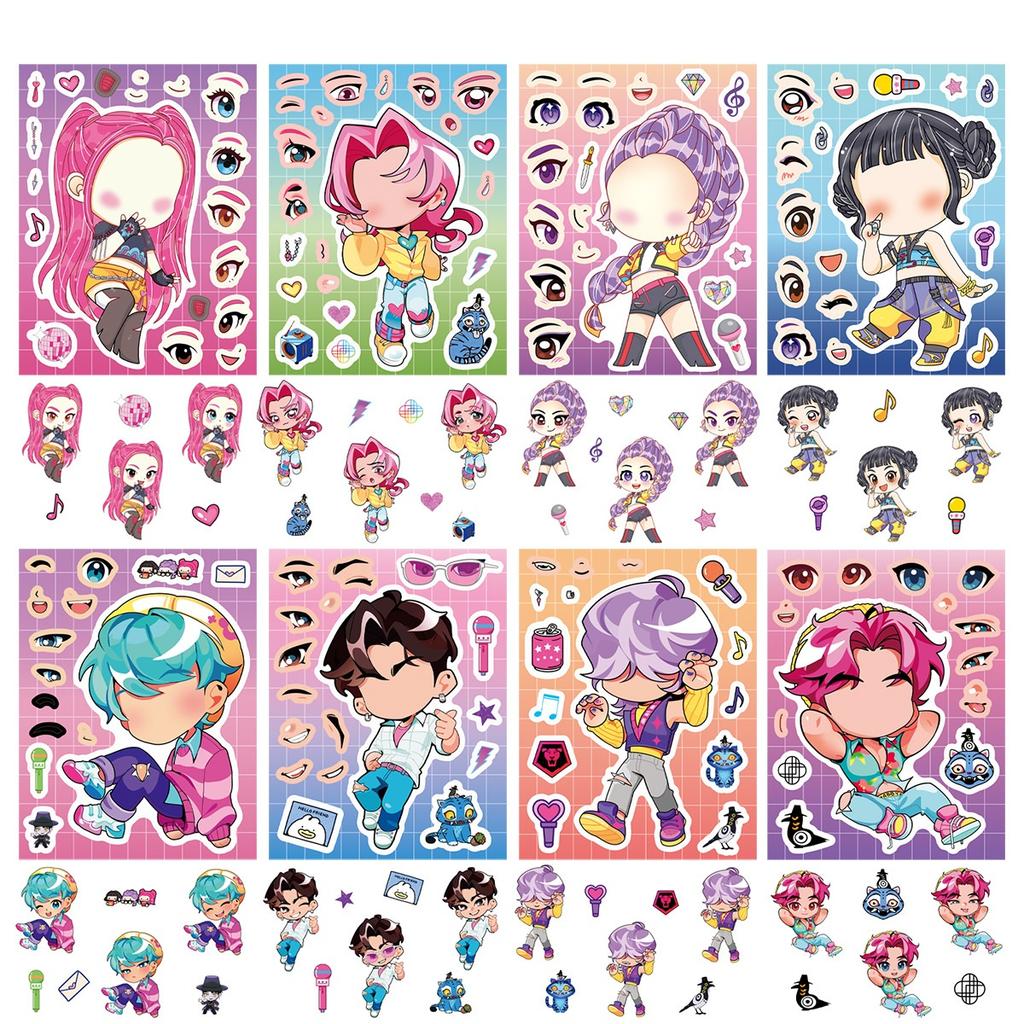 1/8/16/24PCS Cartoon POP Face Puzzle Stickers DIY Waterproof Stationery Notebook Decorative Stickers for Kids