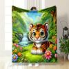 Cute Tiger in a Colorful Jungle print blanket soft and cozy perfect for the living room bed sofa or a nap,gift