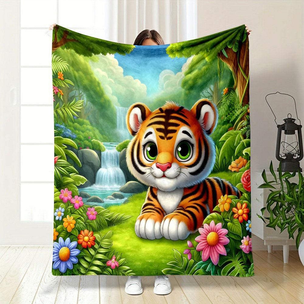 Cute Tiger in a Colorful Jungle print blanket soft and cozy perfect for the living room bed sofa or a nap,gift