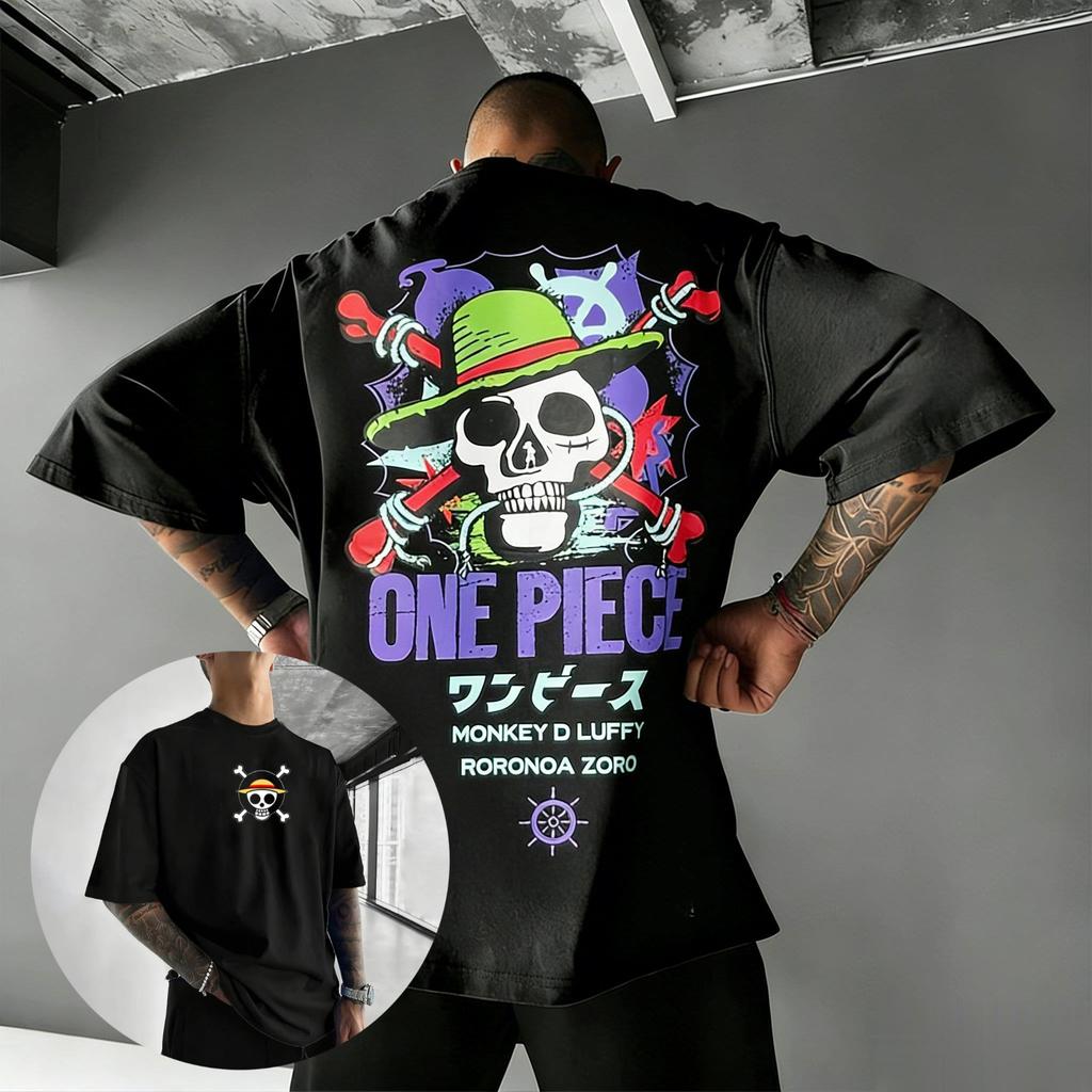 Straw Hat Pirates One Piece TShirt Men Summer Retro Jolly Roger Graphic Short Sleeve Oversized Streetwear Loose Fit Anime Tee