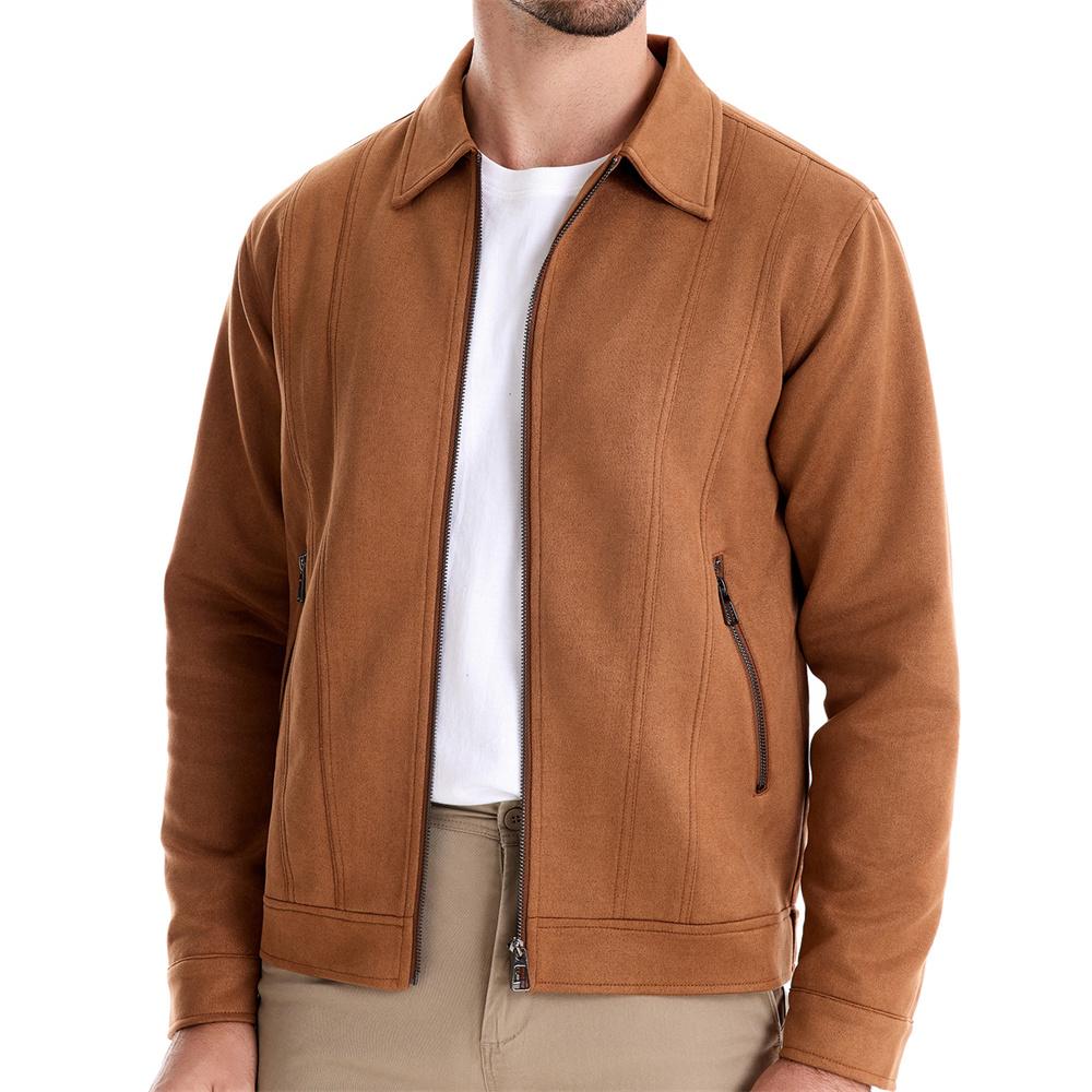 AIOPESON Mens Brown Suede Turn Down Collar Jacket Casual Business Faux Leather Trucker Jackets Coat for Men