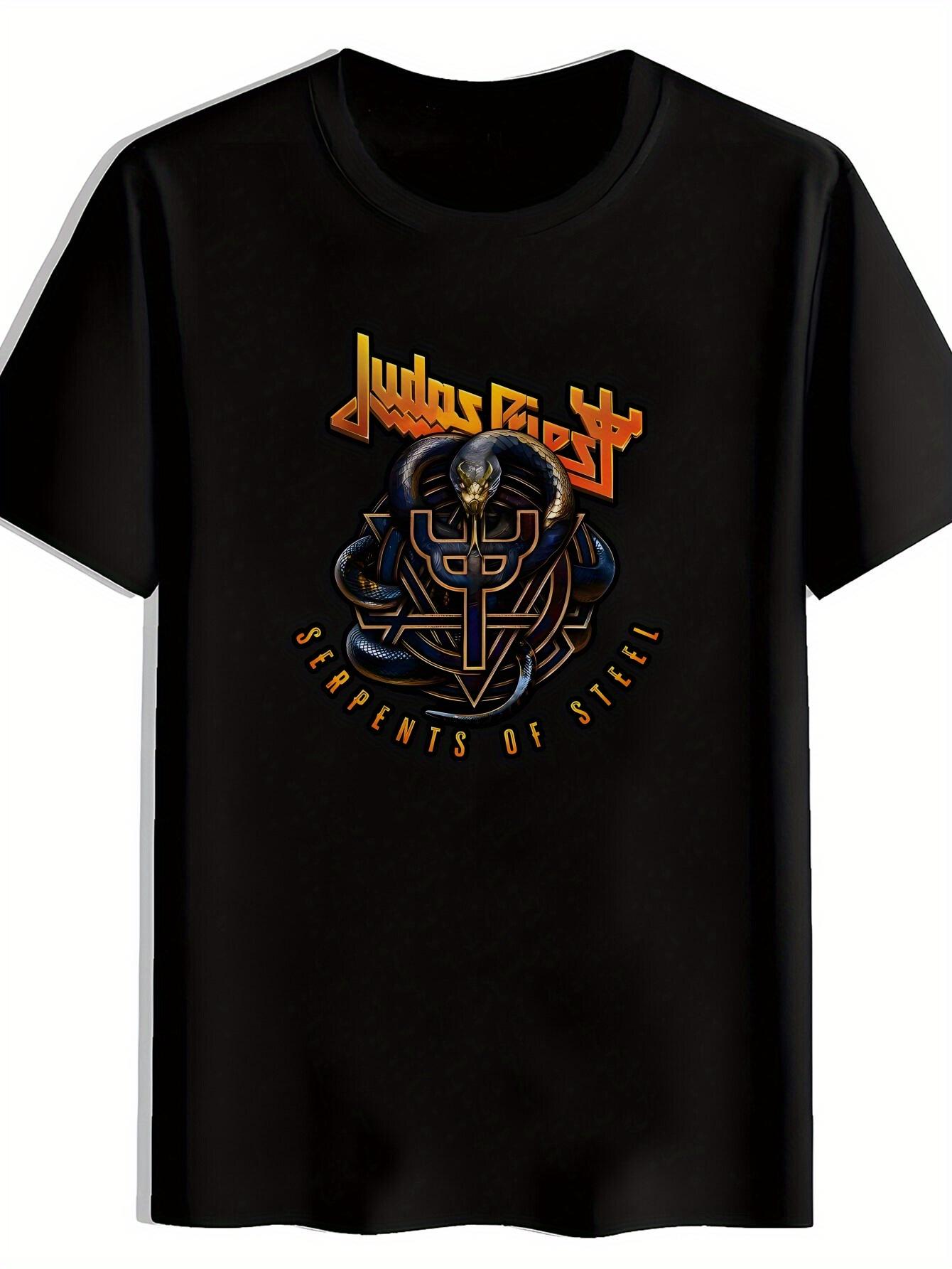 Black Judas Priest Graphic T-shirt - Serpents of Steel Design S
