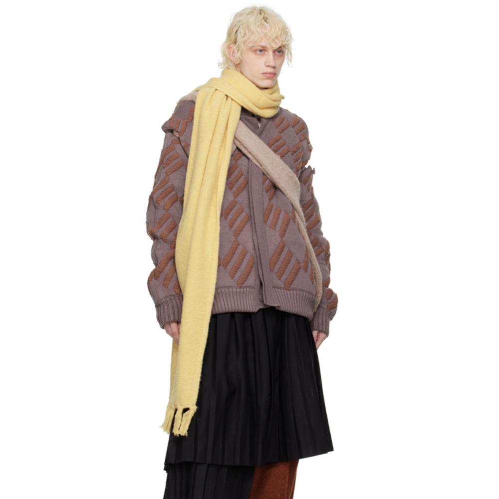 Wool Solid Color Beard Wool Knitted Tassel Scarf Unisex Autumn and Winter Scarf