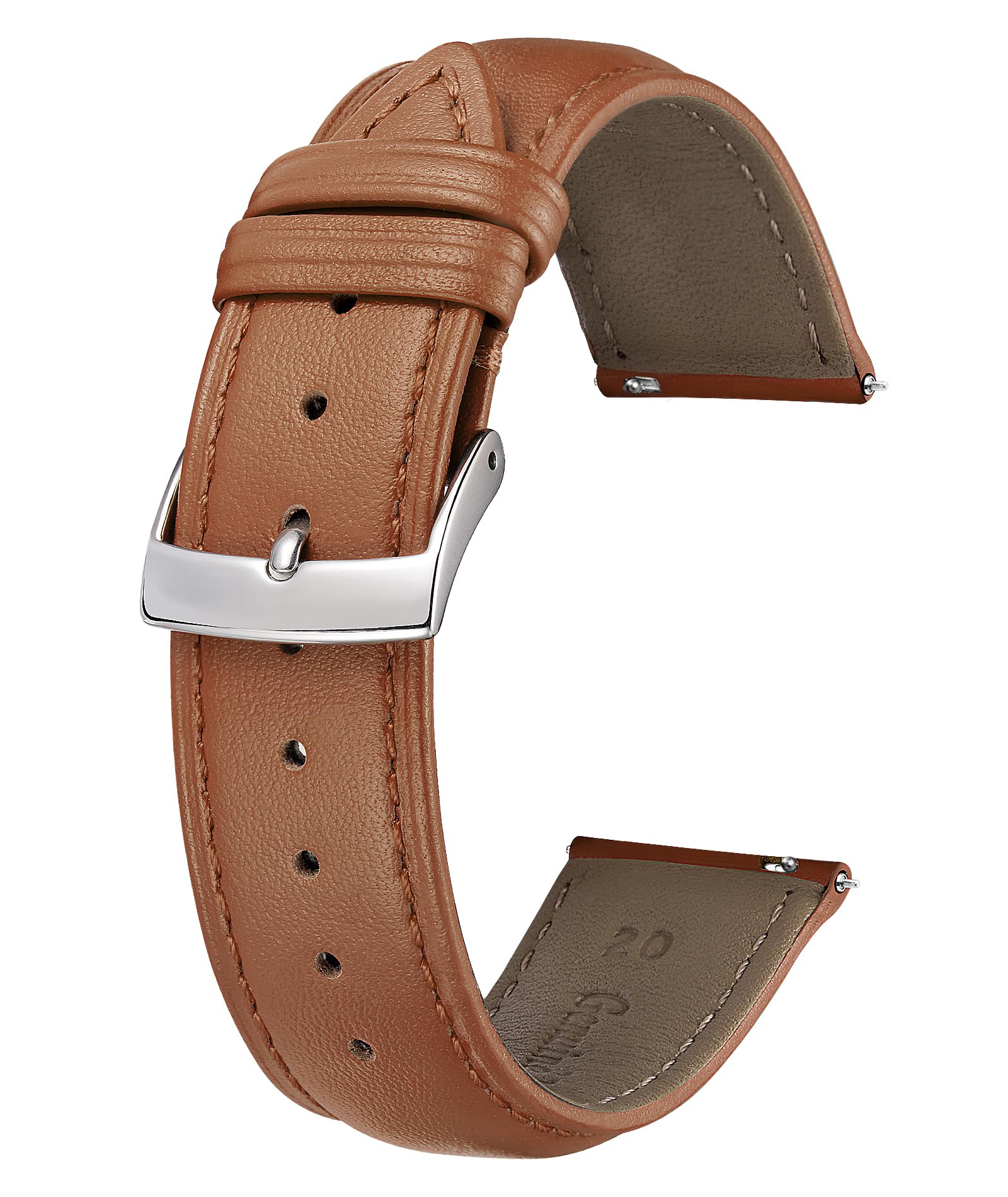 

BINLUN Leather Watch Strap, Quick Release, Multiple Colors, Stylish Replacement Strap, Soft and Breathable, Unisex (20mm, Light Brown)