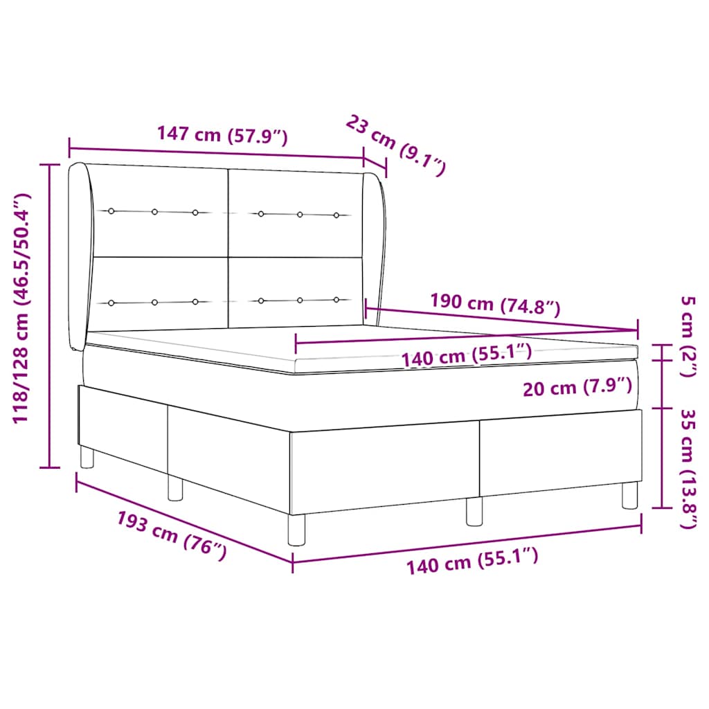 Box Spring Bed with Mattress Dark Blue 190 x 140 cm Velvet