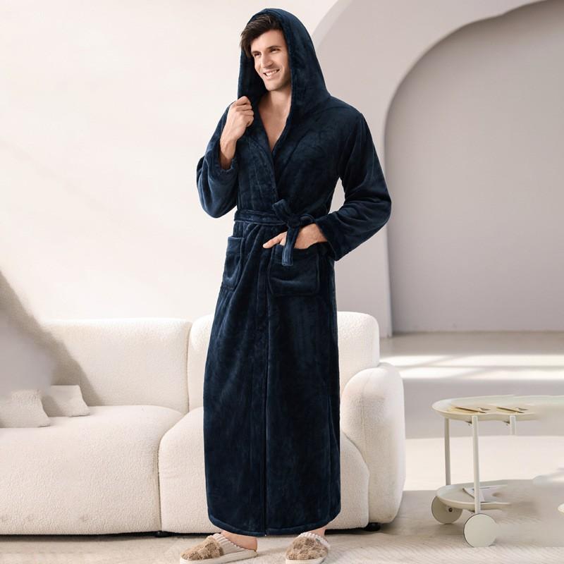 Bata de Franela con Capucha Oversize para Hombre y Mujer de Longitud Larga hasta el Tobillo Ropa de Dormir Acogedora de Invierno Ropa para el Hogar