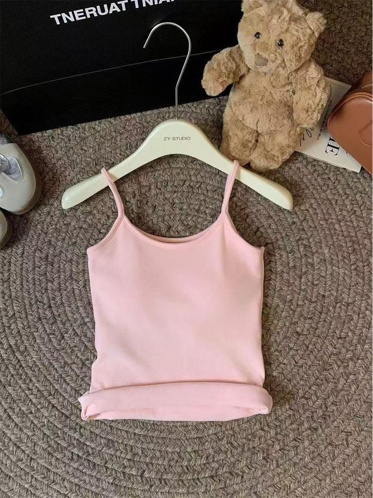 Chic U-Neck Padded Spaghetti Strap Velvet Winter Tank Top