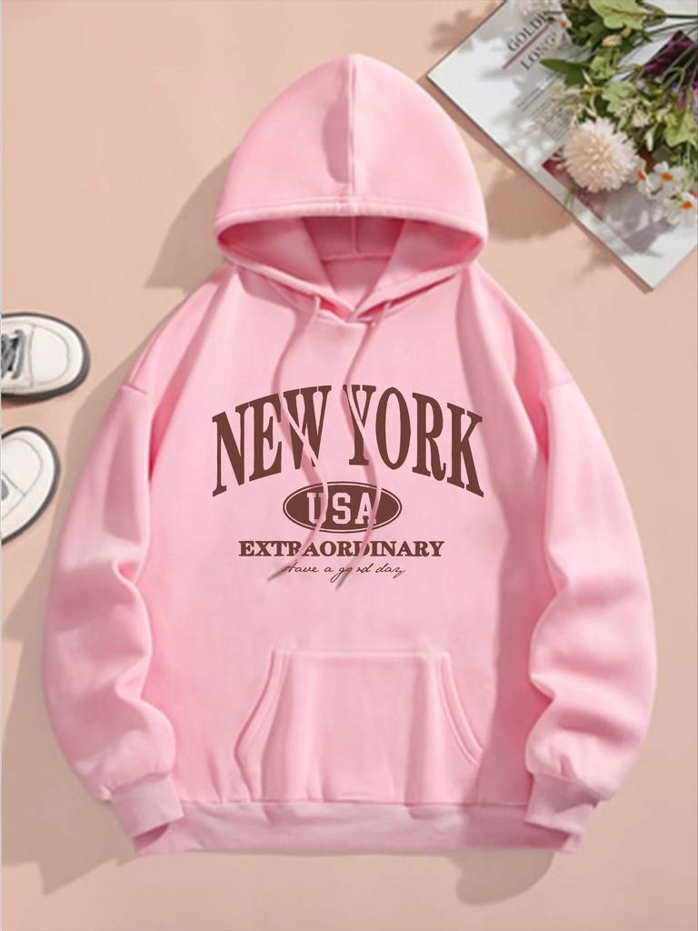 New York Buchstabenaufdruck 2025 Herbst Winter Hoodie Kordelzug Langarm Lässiges Kapuzensweatshirt für Damenbekleidung