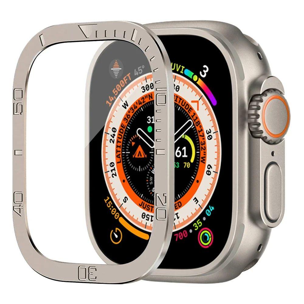 Screen Protector For Apple Watch Ultra 49mm Accessories Metal Bumper+Tempered Glass Aluminum Alloy Cover HD iWatch Ultra 49 Mm