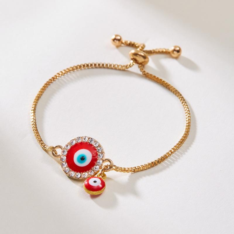 Classic Turkish Blue Evil Eyes Bracelet for Women Men Shining Rhinestone Palm Push Pull Adjustable Bracelet Lucky Jewelry Gift