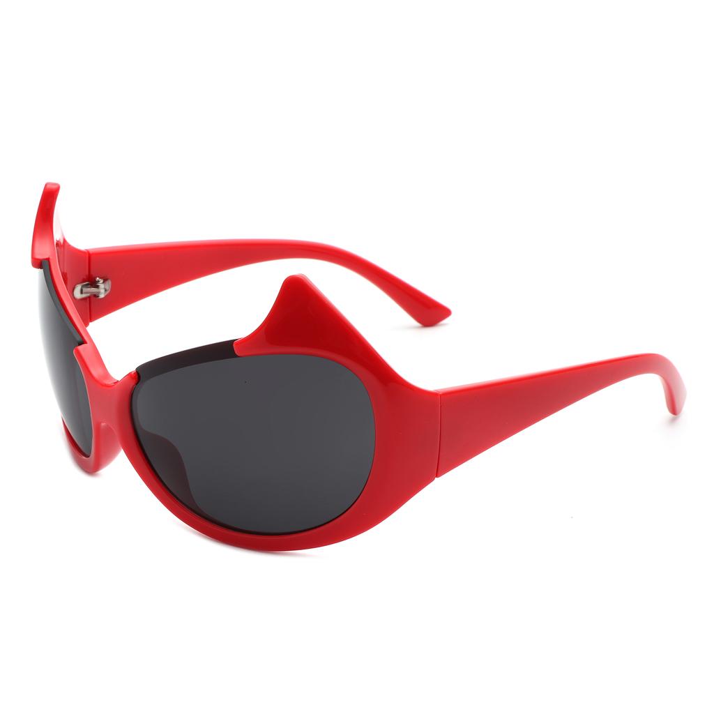 MAXJULI Devil Horned Sunglasses Women Oversized Oval Wrap Around Cat Eyes UV400 Protection W8241