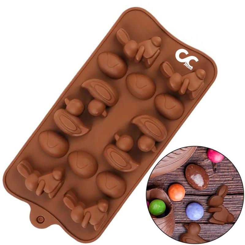 CCmax Silicone Easter Chocolate Mold Set: 6 Eggs, 4 Bunnies, 4 Ducks Nonstick Molds for Homemade Chocolates, Candies, Jellies, Ice Cubes