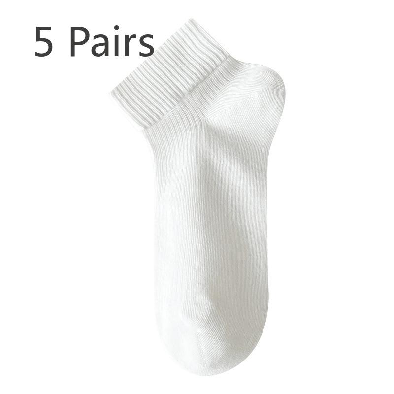 5 Pairs of Women's Spring and Summer Thin Breathable White Boneless Antibacterial and Deodorant Short Tube Cotton Socks