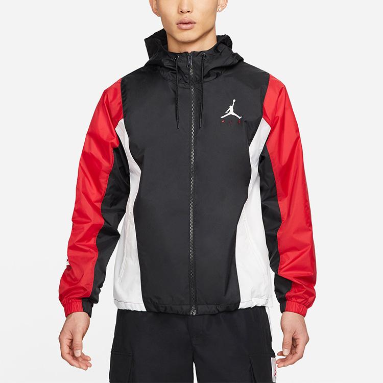 Jordan Spliced Basketball Sports Hooded Logo Jacket Men Jackets Black Red CV2241-010