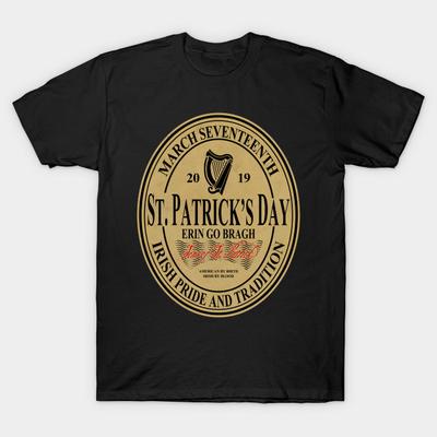 Asian Size Men Print T-shirt St. Patrick'S Day Oval Label No-Cut Heat Transfer Print Cotton Tshirt