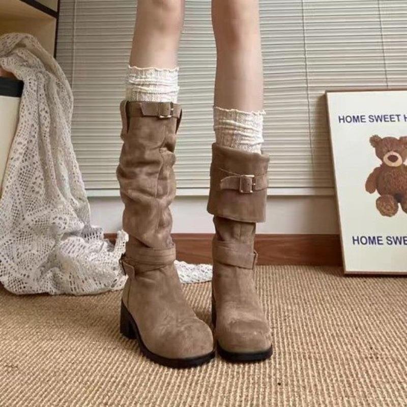 2026 Western Cowboy Shoes Women's Coarse Heel Thick Soled Long Boots Versatile Height Increasing Knight Boots Women