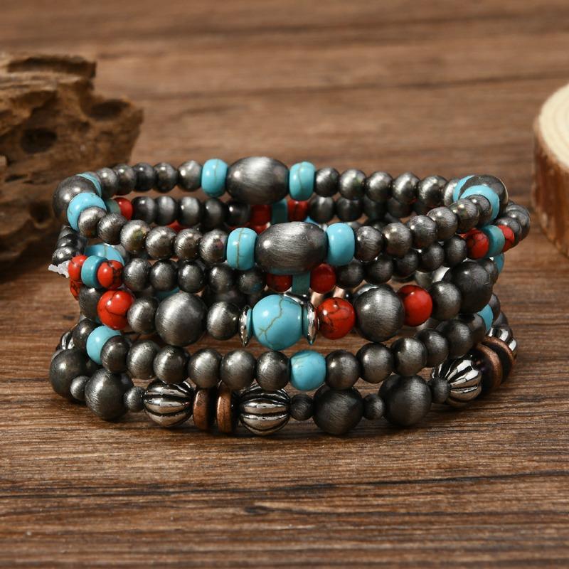 European, American Peace Tree Multi-piece Wooden Bead Beaded Bracelet Retro Simple Men's Personality Stacked Bracelet