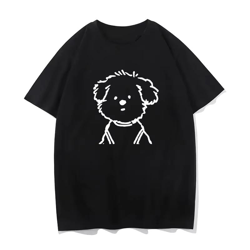 2026 New Cute Puppy Print Tshirt Unisexs Wounisexs Minimalist Fashion Trend Short Sleeve Round Neck Aesthetics C