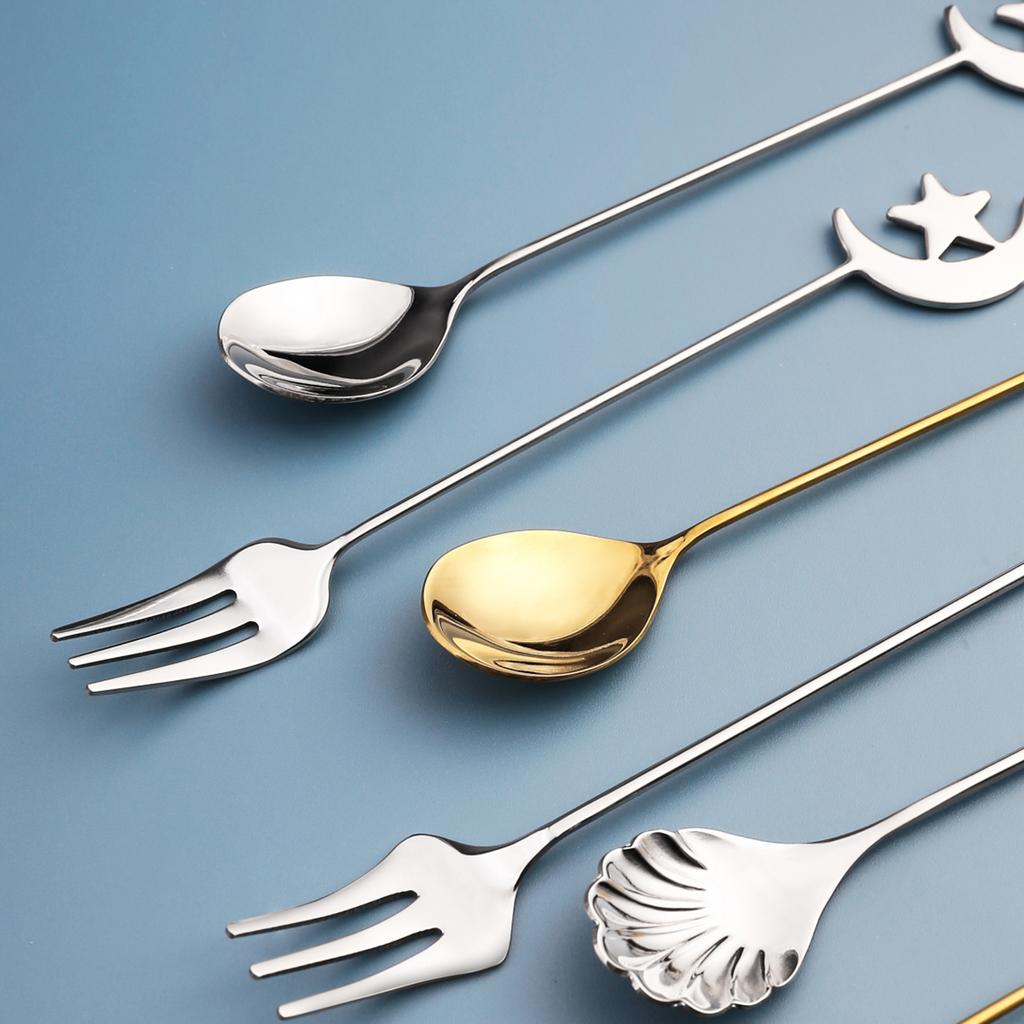 12pcs Gold Star Moon Spoon Fork Dinnerware 304 Stainless Steel Eid Mubarak Ramadan Islam Muslim Home Party Decoration Tableware