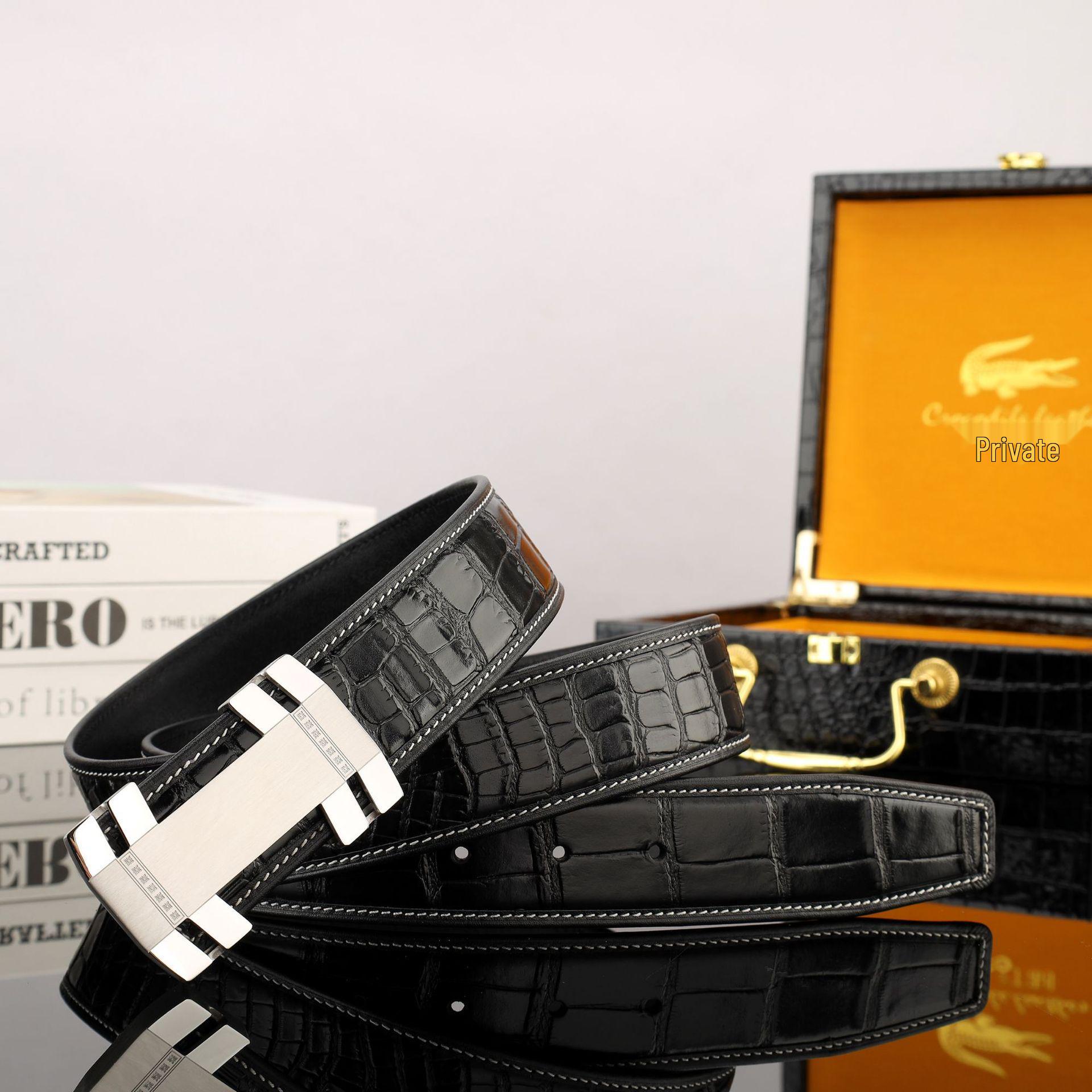 

Мужской кожаный ремень с тиснением под крокодила, шириной 3,8 см, из коровьей кожи и нержавеющей стали, с гладкой пластинчатой пряжкой 110cm чёрный