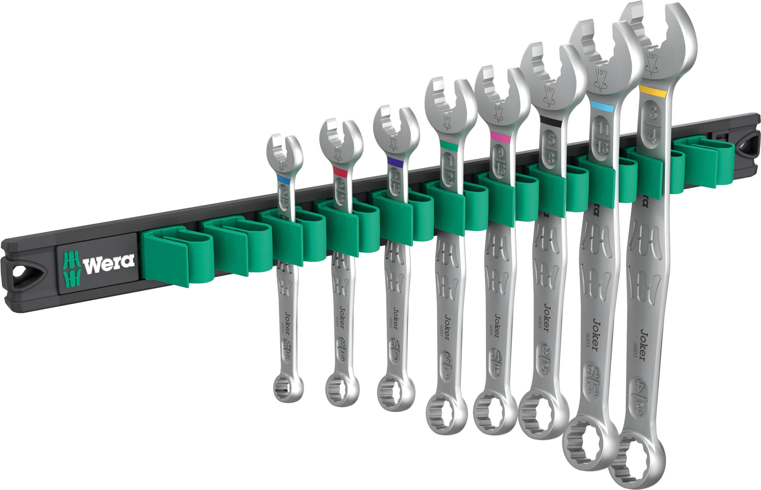 

WERA Combination Wrench Set with Magnetic 020235 8-Piece Rail, чёрный