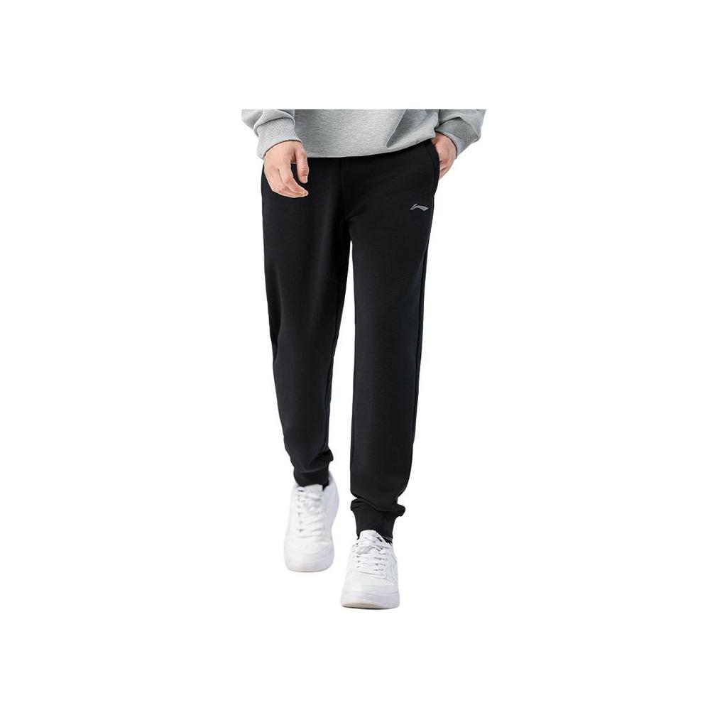 Li Ning Sports Lifestyle Series Solid Color Loose Fit Cuffed Moisture Wicking Breathable Casual Pants Men Pants Black AKLTE51-1