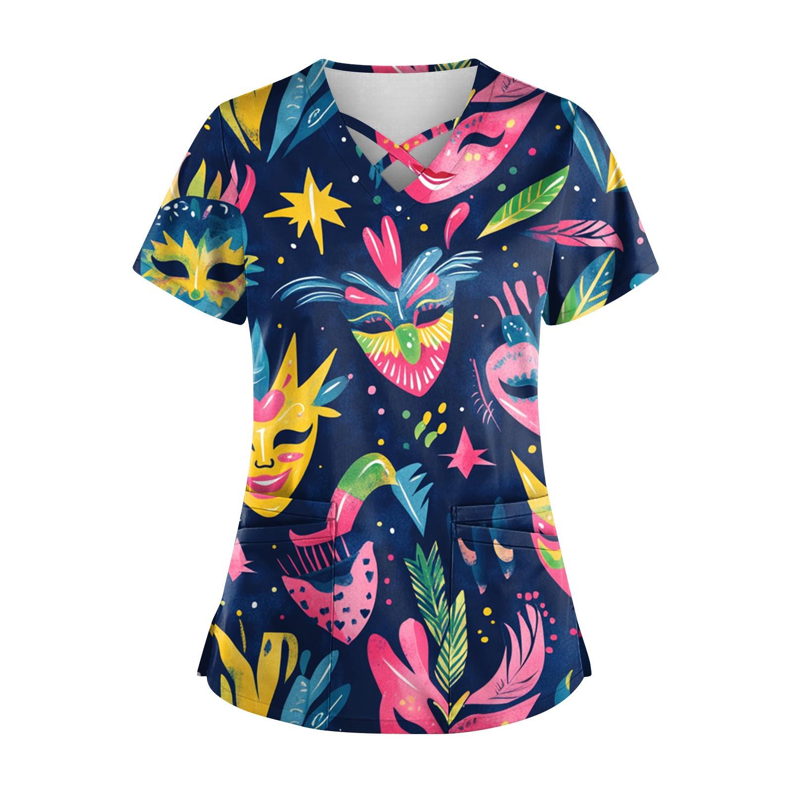 

Женский топ с коротким рукавом и V-образным вырезом, карнавальным принтом и карманом Dry-nurse XXXL