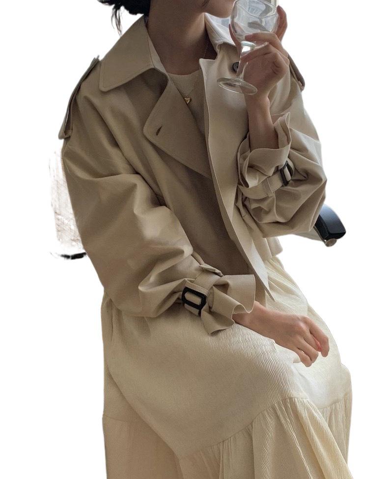 Women's Korean Chic Retro Suit Collar Trench Coat - Two-Button, Long-Sleeved, Casual, Short Jacket for Autumn