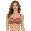 Womens Sparkly Sequins Belly Dance Tops Adjustable Straps Plastic Beaded Tassels Underwired Bra for Halloween Theme Party Stage Performance