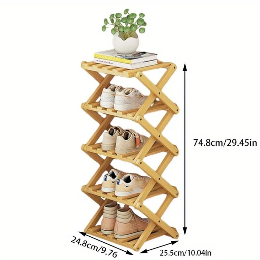 Bamboo Shoe Rack, Foldable Space Saving Shelves for Home and Bedroom - Interior Entry Storage Free Footed Shoe Narrow Shelf