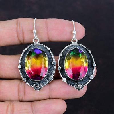 Faceted Multi Tourmaline Earring Handmade Gemstone Earring 925 Sterling Silver Earrings Multi Tourmaline Jewelry Women Earring Wedding Gifts