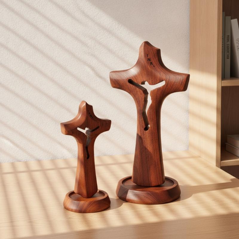 Wooden Hollow Cross Detachable Standing Religious Crosses Ornament Natural Vintage Crucifix Sculpture Living Room