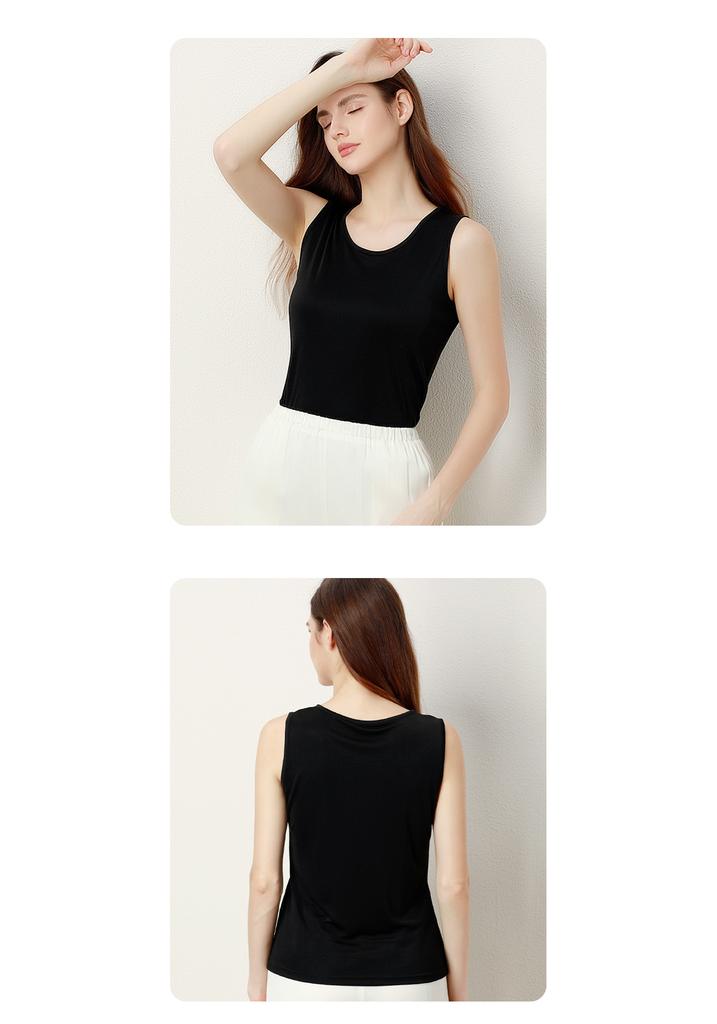 100% Mulberry Silk Women's Solid Color Round Neck Tank Top