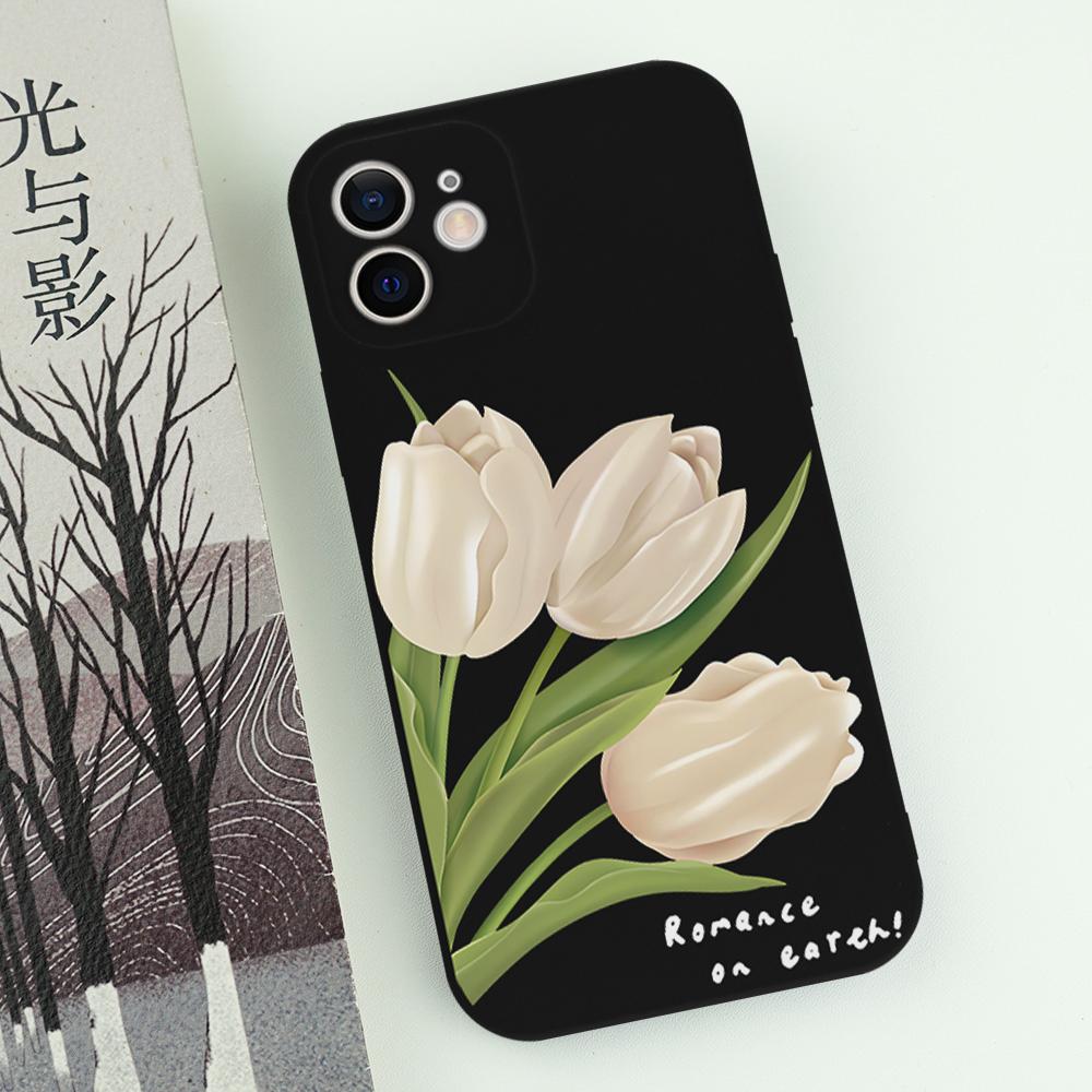 Elegant Tulip Flower Phone Case For iPhone 16 15 14 13 12 11 Pro Max Mini X XS SE4 7 8 Plus 16E Shockproof Silicone Soft Cover