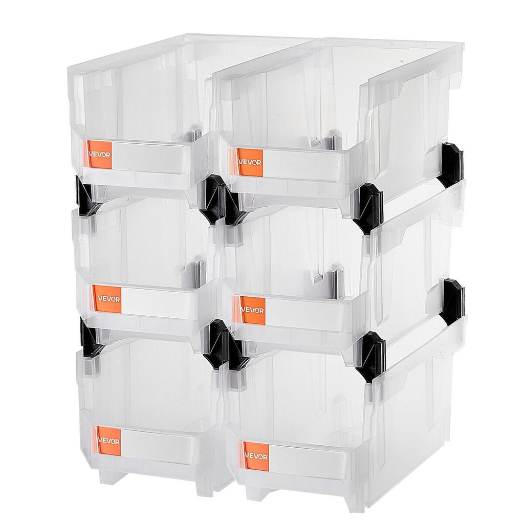 Plastic Stackable Storage Bins, 37.7 X 21.5 X 18 Cm (6 Pack), Plastic Containers for Organizing & Storage Bins for Closet, Garage, Small Parts, Office