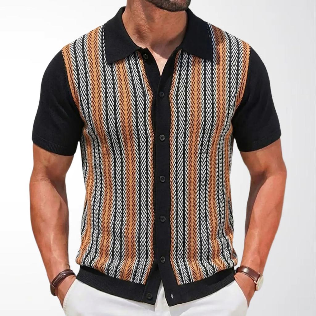 Camicie a Maniche Corte in Maglia da Uomo Casual Traspiranti a Bottoni con Colletto a Righe Top per Vacanze Estive Vintage in Maglia Camicie da Golf da Spiaggia Top per Uomo