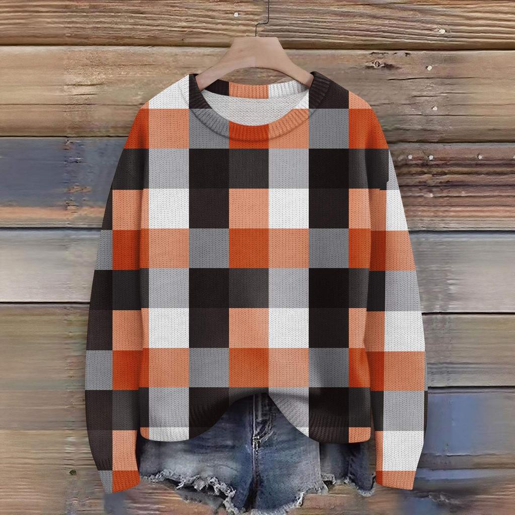 Long Sleeve Pullover Sweaters For Women O Neck Casual Cute Printing Knit Oversized Sweater