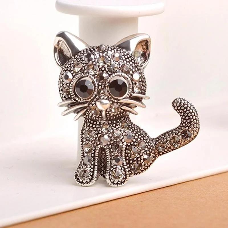Cute Little Cat Brooches Pin Up Jewelry For Women Suit Hats Clips Antique Silver Jewelry