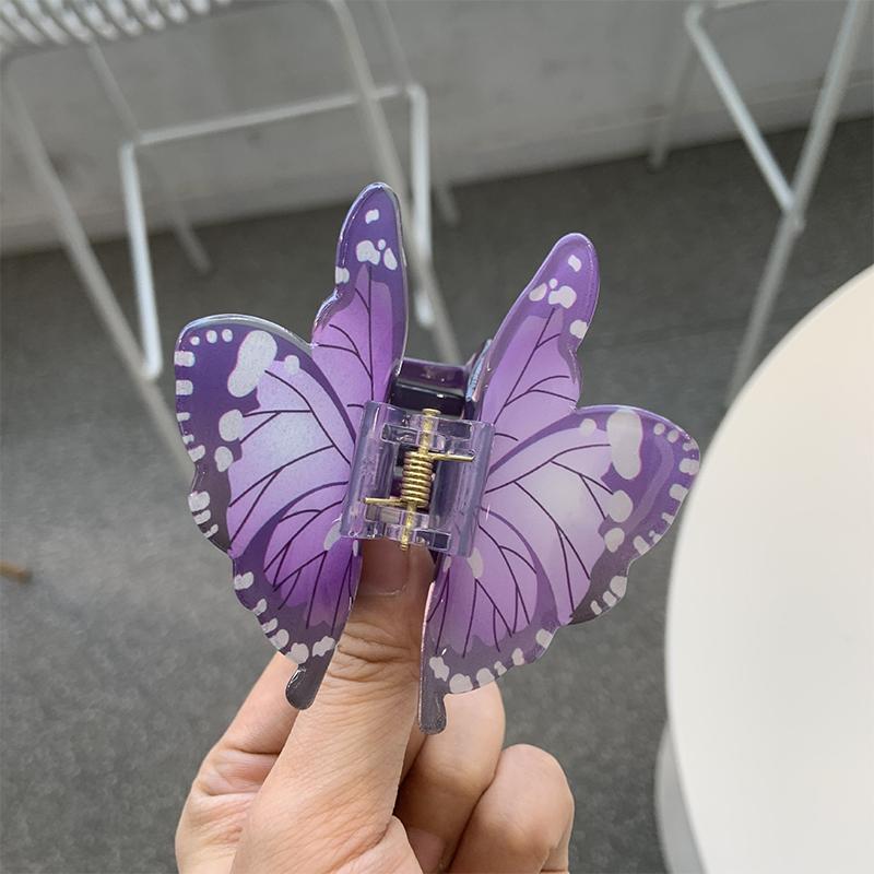 1pc Style Butterfly Acetate 3D Floral Shark Clip Women's Back Hairpin - Premium Shimmering Hair Accessory